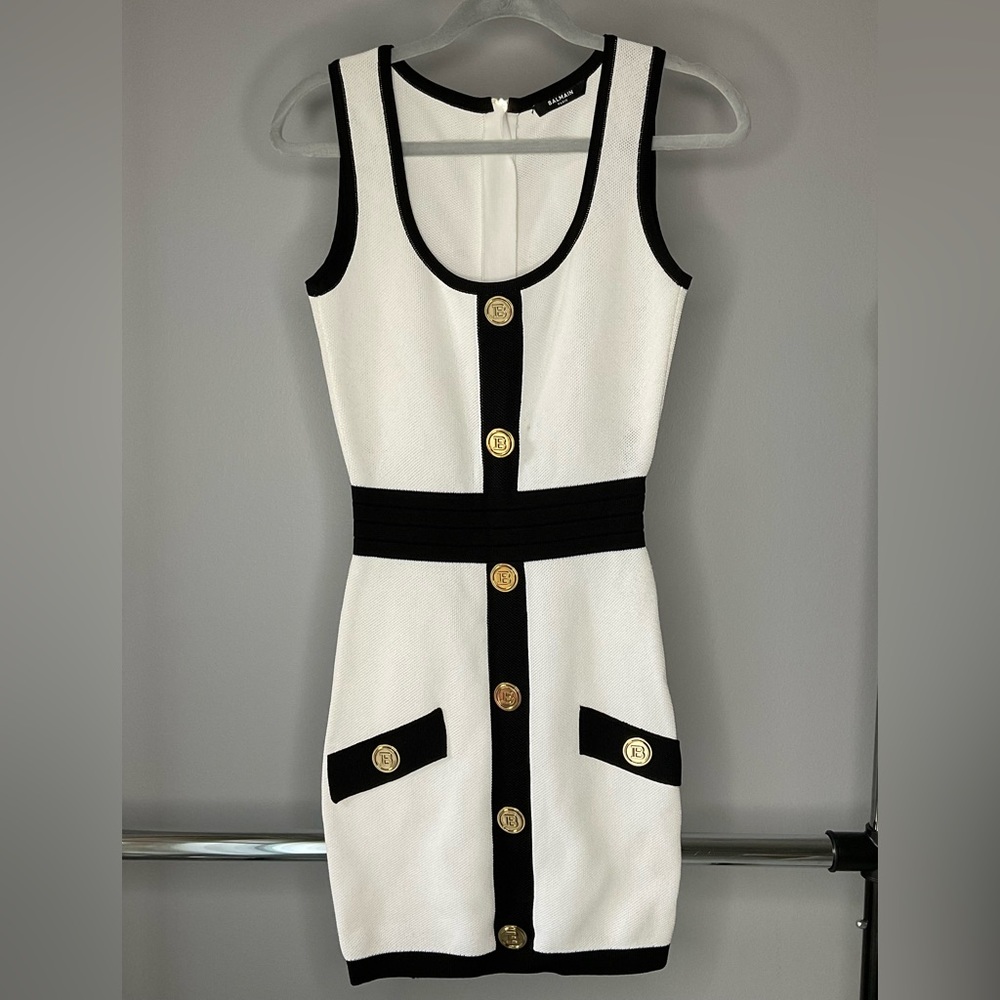 Balmain Embossed Buttons Sleeveless Short Knit Dress